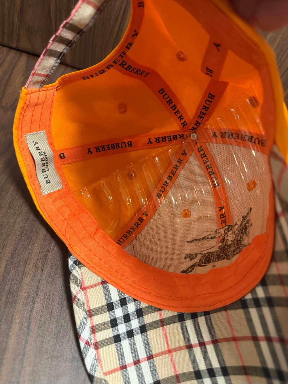 Burberry Orange Plaid-Trim Baseball Cap with Gold Buckle - Picture 4 of 4